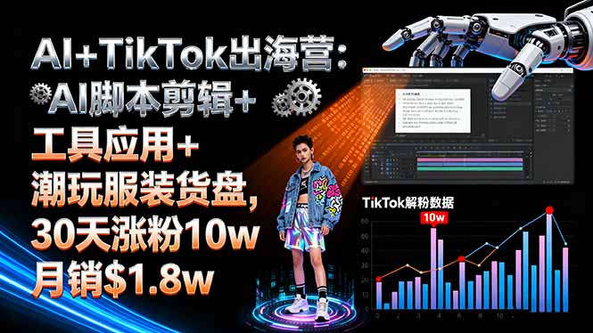 AI+TikTok出海营:AI脚本剪辑+工具应用+潮玩服装货盘,30天涨粉10w月销$1.8w-咖脉互联