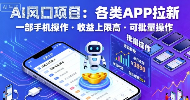 AI风口项目,各类APP拉新,一部手机就可以操作,收益上限高,可批量操作-咖脉互联