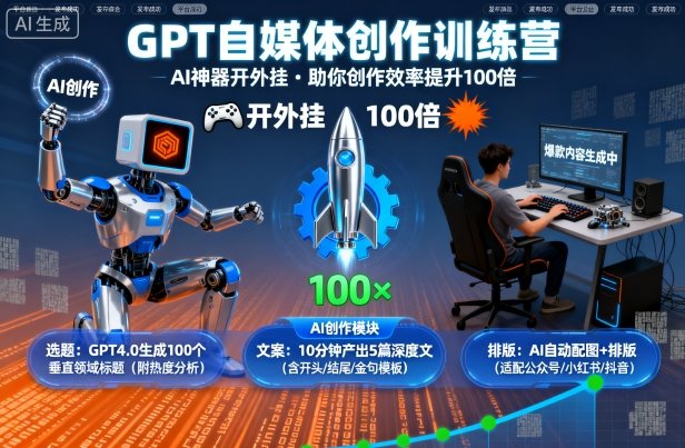 GPT自媒体创作训练营:AI神器开外挂,助你创作效率提升100倍-咖脉互联