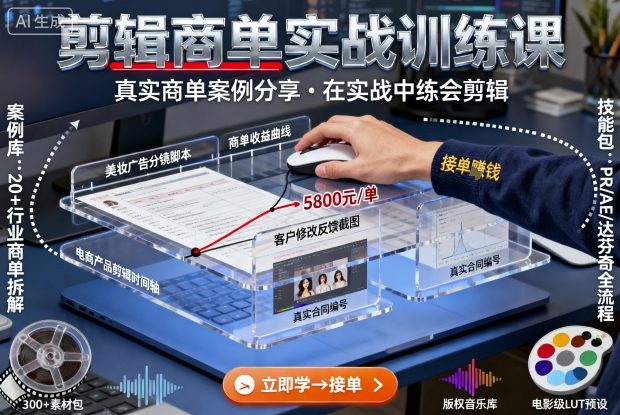 剪辑商单实战训练课,真实商单案例分享,在实战中练会剪辑-咖脉互联