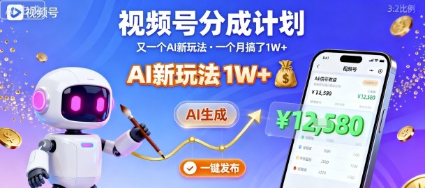 视频号分成计划:又一个AI新玩法,一个月搞了1W+,纯AI生成,一键发布即可-咖脉互联