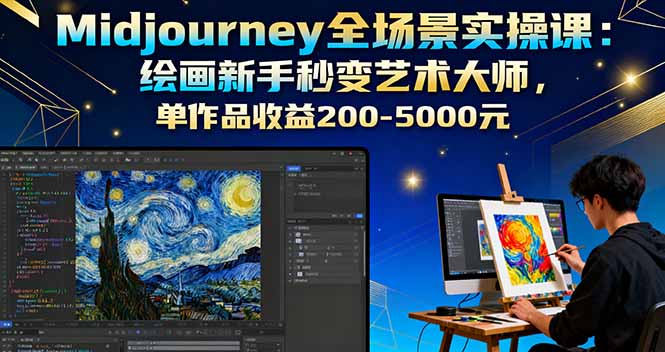 Midjourney全场景实操课:绘画新手秒变艺术大师,单作品收益200-5000元-咖脉互联
