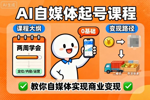 AI自媒体起号课程,0基础小白两周学会,教你自媒体实现商业变现-咖脉互联