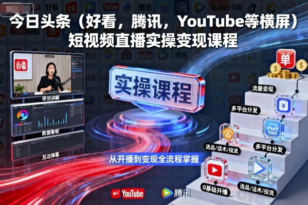 今日头条(好看,腾讯,YouTube等横屏)短视频直播实操变现课程-咖脉互联