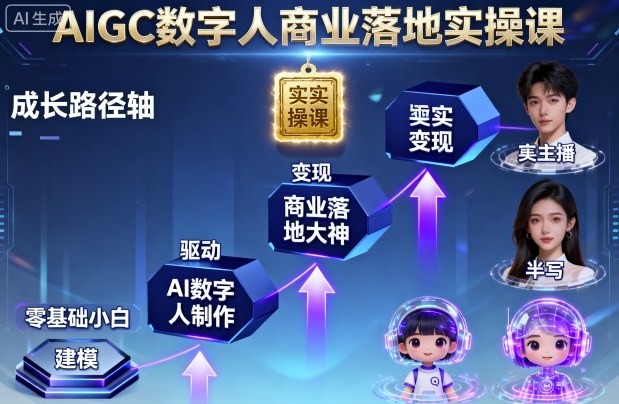 AIGC数字人商业落地实操课,从零基础小白到AI数字人大神-咖脉互联