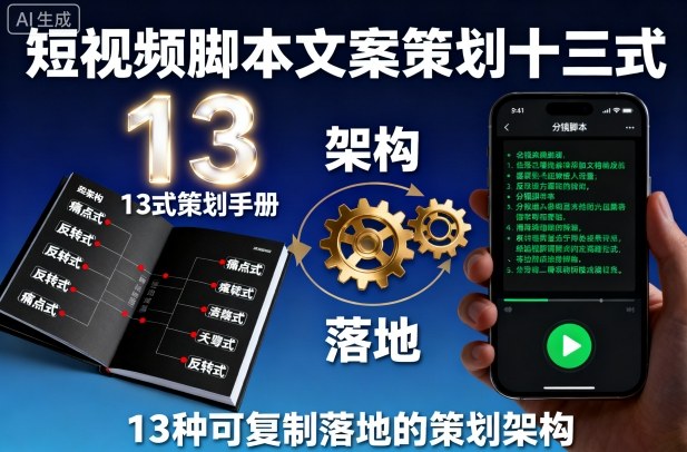 短视频脚本文案策划十三式,13种可复制落地的策划架构-咖脉互联