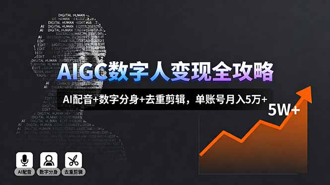 AIGC数字人变现全攻略,AI配音+数字分身+去重剪辑,单账号月入5万+-咖脉互联