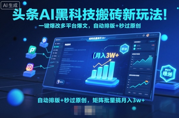 头条AI黑科技搬砖新玩法!一键爆改多平台爆文,自动排版+秒过原创,矩阵批量搞月入3w+【揭秘】-咖脉互联