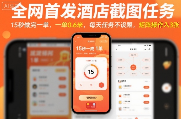 全网首发酒店截图任务,15秒做完一单,一单0.6米,每天任务不设限,矩阵操作日入3张【揭秘】-咖脉互联