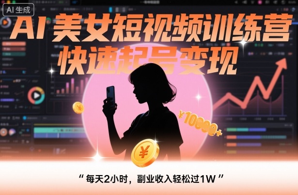 AI美女短视频训练营,快速起号变现,每天2小时,副业收入轻松过1W-咖脉互联