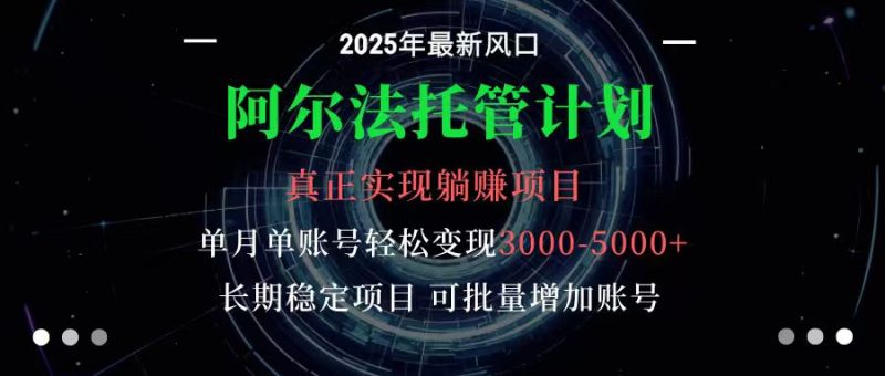 阿尔法托管计划 单账号月入3000-5000,长期稳定项目,新手小白轻松上手-咖脉互联