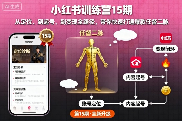 小红书训练营15期,从定位、到起号、到变现全路径,带你快速打通爆款任督二脉-咖脉互联