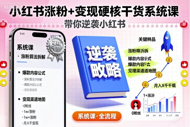 小红书涨粉+变现硬核干货系统课,带你逆袭小红书-咖脉互联
