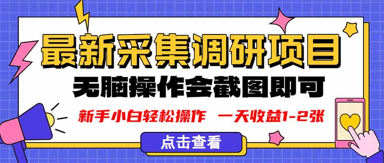 新版采集调研项目,截图上传即可,无脑操作,日收益1-2张-咖脉互联
