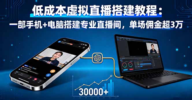 低成本虚拟直播搭建教程:一部手机+电脑搭建专业直播间,单场佣金超3万-咖脉互联