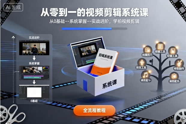 从零到一的视频剪辑系统课,从0基础–系统掌握–实战进阶,学拍视频剪辑-咖脉互联