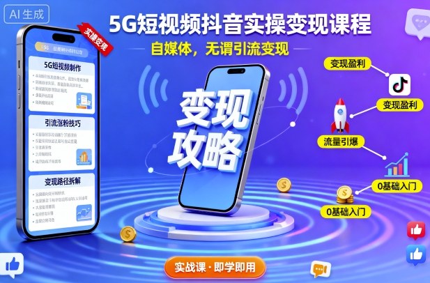 5G短视频抖音实操变现课程,自媒体,无谓引流变现-咖脉互联