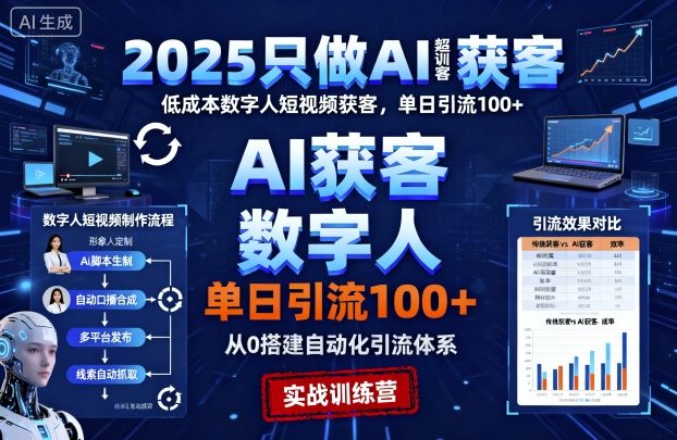 2025只做AI获客,AI超级获客实训营,低成本数字人短视频获客,单日引流100+-咖脉互联