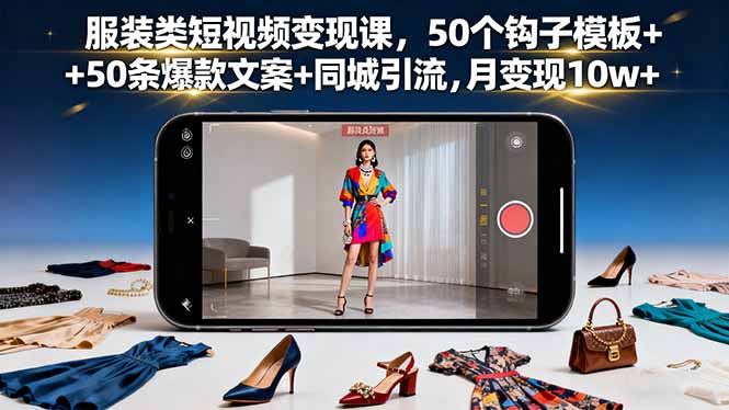 服装类短视频变现课,50个钩子模板+50条爆款文案+同城引流,月变现10w+-咖脉互联