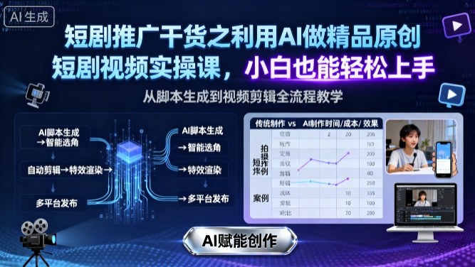 短剧推广干货之利用AI做精品原创短剧视频实操课,小白也能轻松上手-咖脉互联