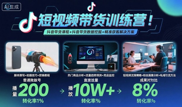 短视频带货训练营,抖音带货课程+抖音带货数据挖掘+精准获客解决方案-咖脉互联