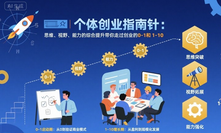 个体创业指南针,思维、视野、能力的综合提升带你走过创业的0-1和1-10【音频】-咖脉互联