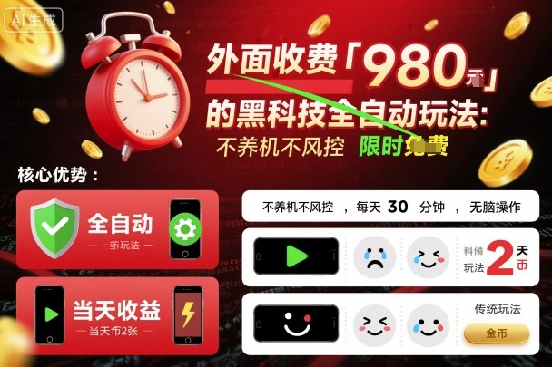 外面收费980的黑科技全自动玩法,不养机不风控,每天30分钟,无脑操作,当天收益2张【揭秘】-咖脉互联