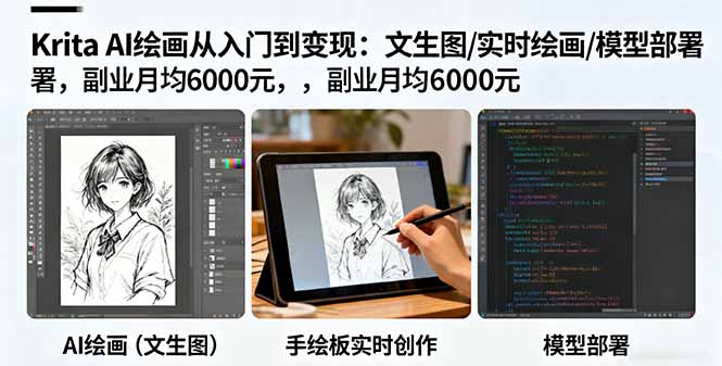 Krita AI绘画从入门到变现:文生图/实时绘画/模型部署,副业月均6000元-咖脉互联