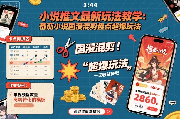 小说推文最新玩法教学,番茄小说国漫混剪盘点超爆玩法,全程干货,一天收益多张-咖脉互联