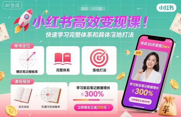 小红书高效变现课,快速学习小红书完整体系和具体落地打法-咖脉互联