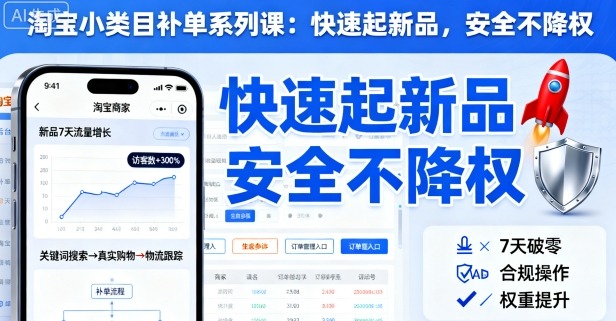 淘宝小类目补单系列课,快速起新品,安全不降权-咖脉互联