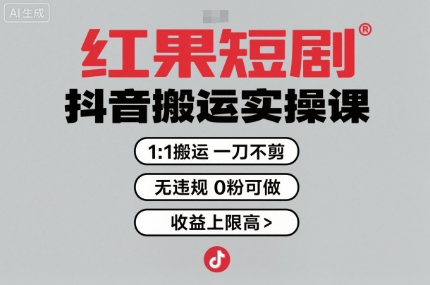 红果短剧拉新之抖音搬运实操课,1:1搬运,一刀不剪,无违规,0粉可做,收益上限高-咖脉互联
