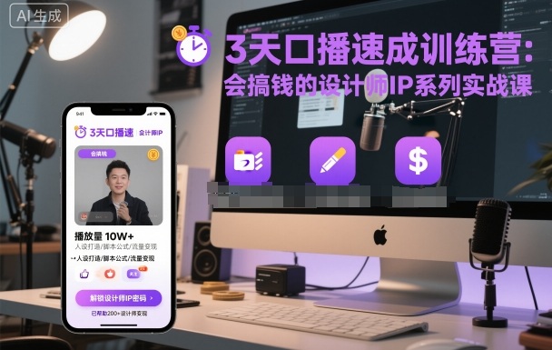 3天口播速成训练营,会搞钱的设计师IP系列实战课-咖脉互联