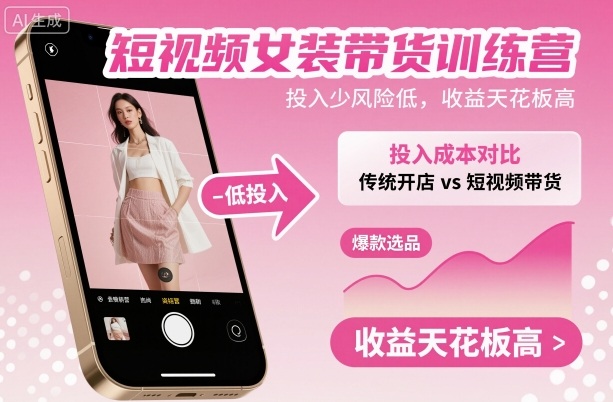 短视频女装带货训练营,投入少风险低,收益天花板高-咖脉互联