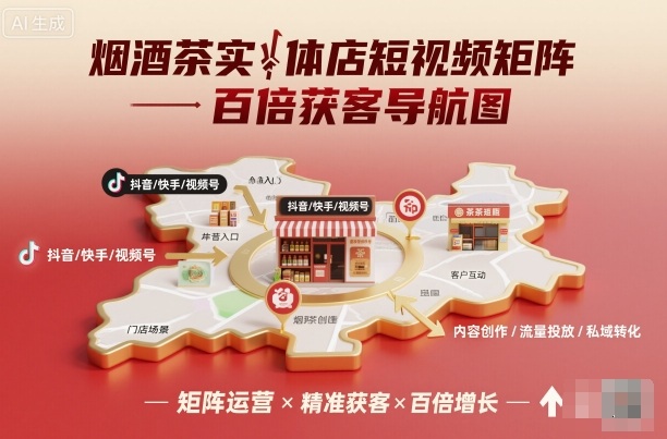 烟酒茶实体店短视频矩阵百倍获客导航图-咖脉互联