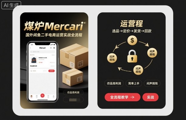 煤炉Mercari国外闲鱼二手电商运营实战全流程,仿品高利润,简单上手,闷声搞钱-咖脉互联