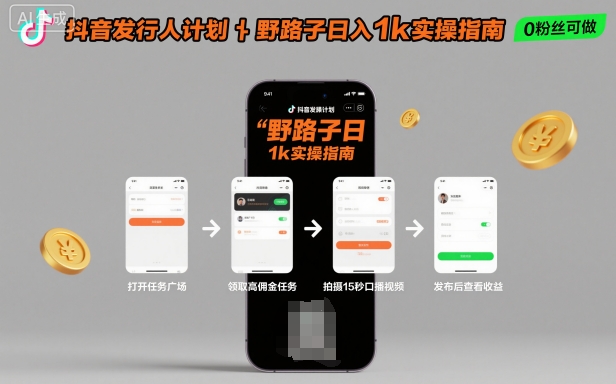 抖音发行人计划全新野路子玩法,随时随地,只要有手机,就能操作,日入1k+【揭秘】-咖脉互联