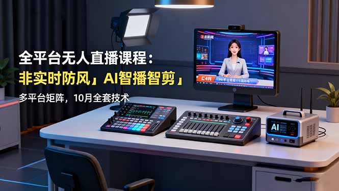 全平台无人直播课程:非实时防风+AI智播智剪+多平台矩阵,10月全套技术-咖脉互联
