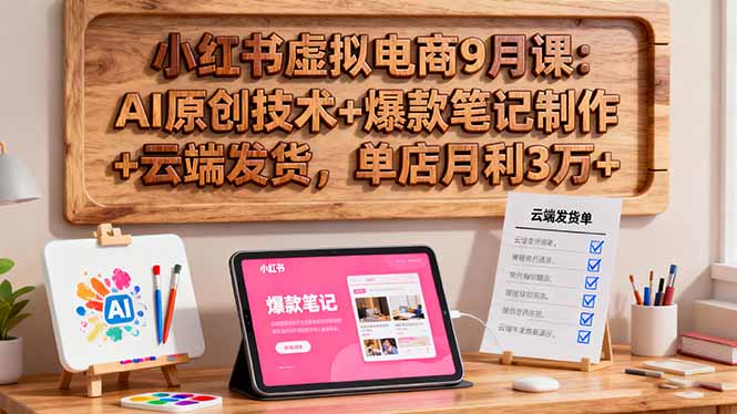 小红书虚拟电商9月课:AI原创技术+爆款笔记制作+云端发货,单店月利3万+-咖脉互联