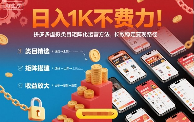 日入1K不费力!拼多多虚拟类目矩阵化运营方法,长效稳定变现路径-咖脉互联