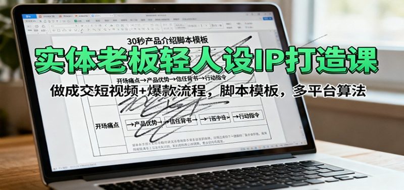 实体老板轻人设IP打造课:做成交短视频+爆款流程,脚本模板,多平台算法-咖脉互联