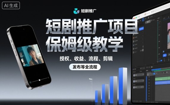 短剧推广项目保姆级教学,授权、收益、流程、剪辑,发布等全流程-咖脉互联