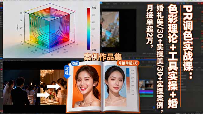 PR调色实战课：色彩理论+工具实操+婚礼医美/30+实操案例，月接单超2万-咖脉互联