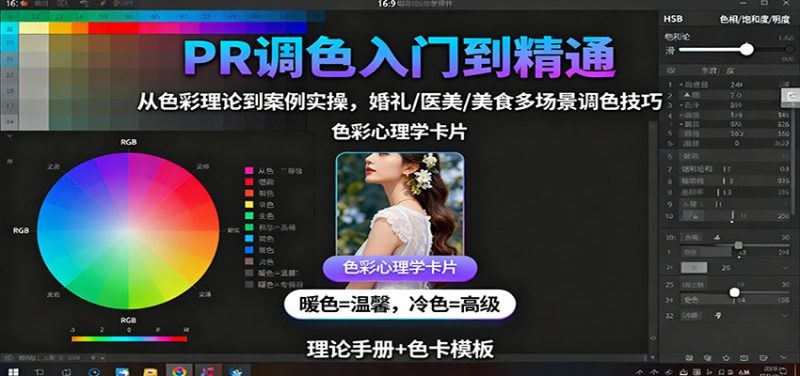 PR调色入门到精通:从色彩理论到案例实操,婚礼/医美/美食多场景调色技巧-咖脉互联
