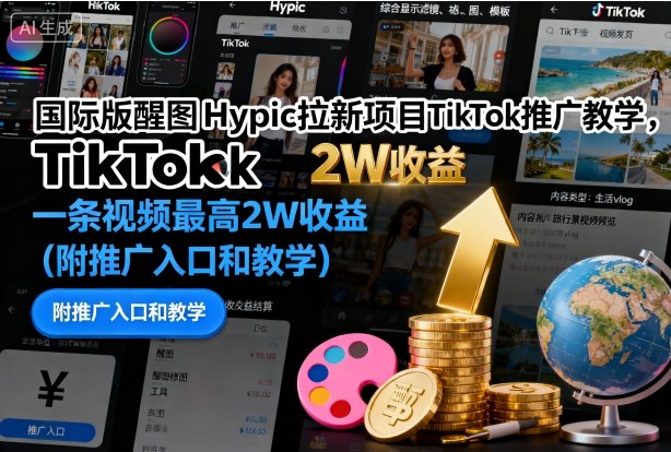 国际版醒图Hypic拉新项目TikTok推广教学,一条视频最高2W收益(附推广入口和教学)-咖脉互联