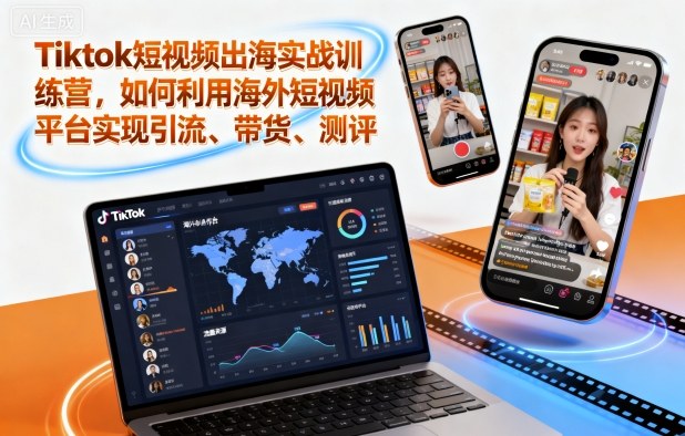 Tiktok短视频出海实战训练营,如何利用海外短视频平台实现引流、带货、测评-咖脉互联