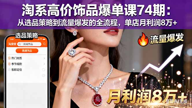 淘系高价饰品爆单课74期:从选品策略到流量爆发的全流程,单店月利润8万+-咖脉互联