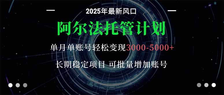 阿尔法托管计划 单账号月入3000-5000,长期稳定项目,新手小白轻松上手。-咖脉互联