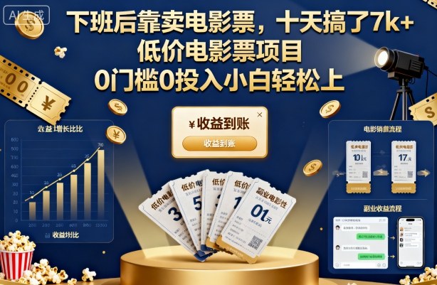 下班后靠卖电影票,十天搞了7k+,低价电影票项目,0门槛0投入小白轻松上手【揭秘】-咖脉互联