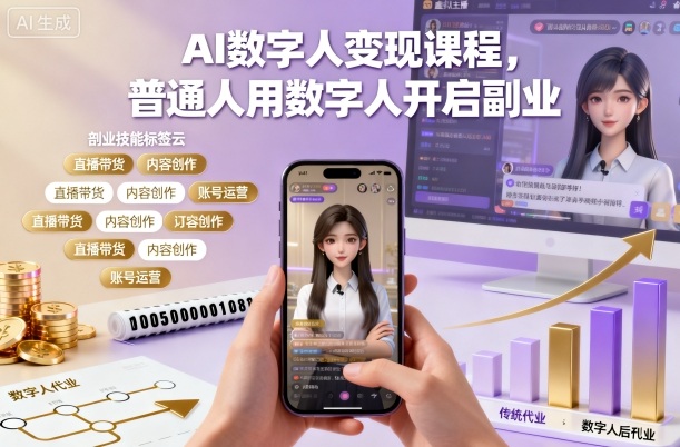 AI数字人变现课程,普通人用数字人开启副业-咖脉互联